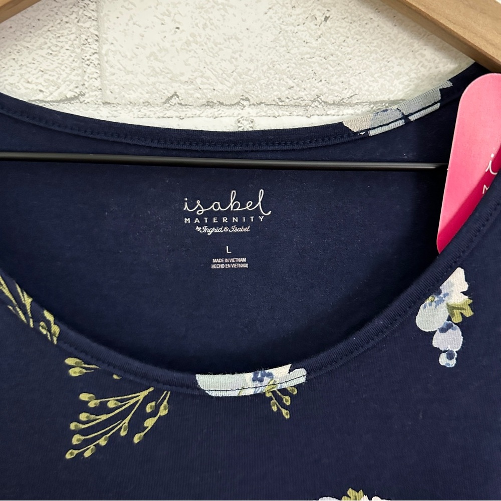 ISABEL Maternity by Ingrid & Isabel Navy Flowered Scoop Neck Short Sleeve Dress - Picture 6 of 13